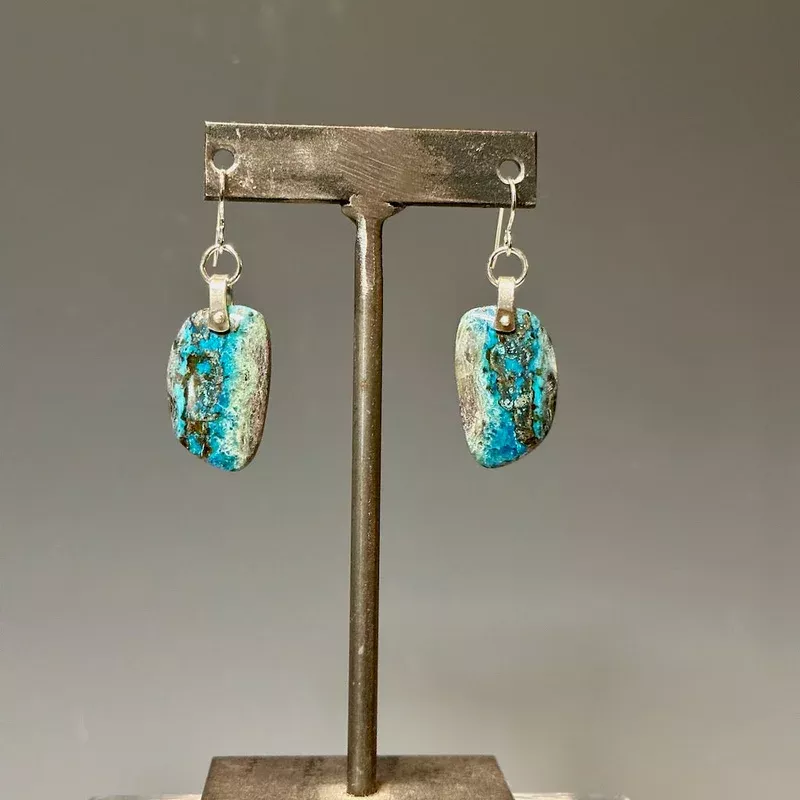 925-chrysocolla-pindrop-earrings-br224 .925 CHRYSOCOLLA PINDROP EARRINGS BR224