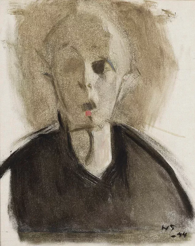 self-portrait-with-red-spot-by-helene-schjerfbeck-hand-painted-oil-painting-on-c Self-Portrait With Red Spot by Helene Schjerfbeck - Hand Painted Oil Painting on Canvas